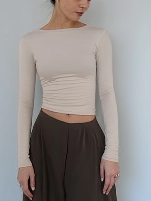 Plain Color Fitted Backless Long Sleeve Tops