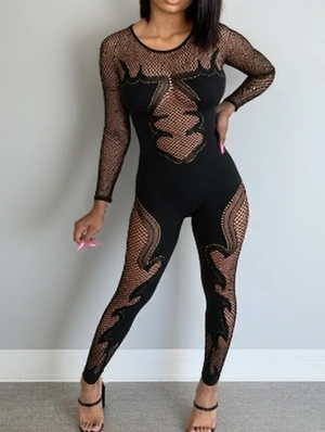 Lace See Through Hollow-out Fitted Jumpsuits