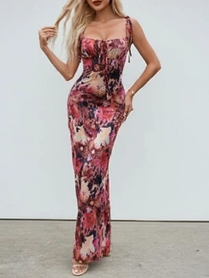 Leopard Floral Tie-wrap Sleeveless Maxi Dress