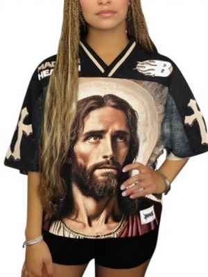 Cross Abstract Printed Mesh V Neck Jerseys