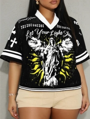 Abstract Cross Printed V Neck Mesh Jerseys