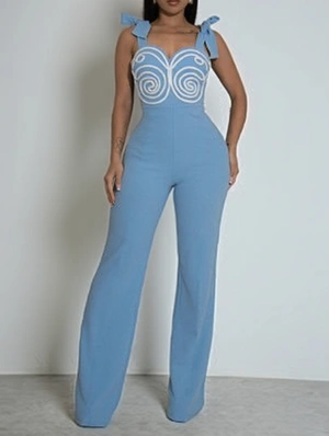 Embroidery Webbing Lace-Up Sleeveless Jumpsuits