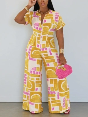 Geometric Printed Loose Casual Jumpsuits