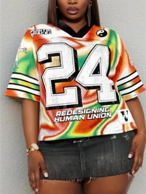 Colorblock Number Printed V Neck Mesh Jerseys