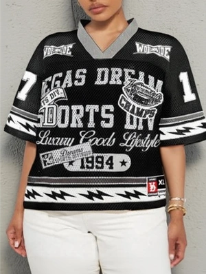 Number Letter Print Mesh V Neck Jerseys