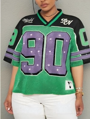 Number Striped Trim Mesh V Neck Jerseys