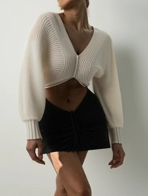 Irregular Off Shoulder V Neck Cropped Sweater