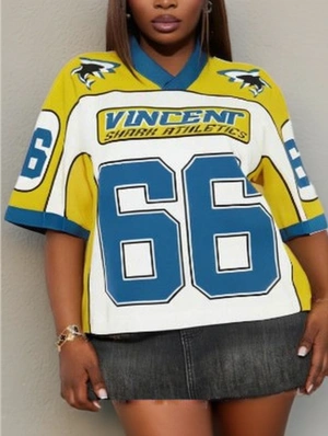 Colorblock Number Printed V Neck Mesh Jersey
