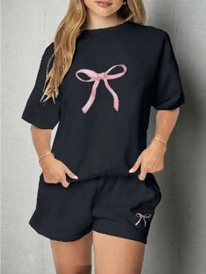 Bow Printed Loose Casual T-Shirts Short Sets