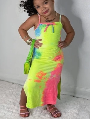 Tie Dye Printed Split Hem Sleeveless Girl Dresses