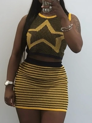 Star Knitting Colorblock Striped Cropped Skirt Sets