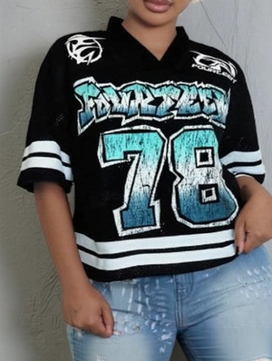 Number Striped Trim V Neck Mesh Jerseys