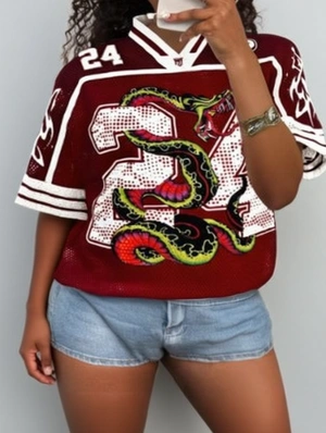 Snake Number Print Mesh V Neck Jerseys