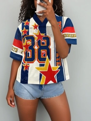 Colorblock Striped Trim Mesh V Neck Jerseys