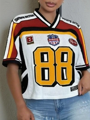 Colorblock Number Printed V Neck Loose Jerseys