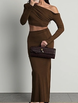 Ruched One Shoulder Ruched Skirt Sets