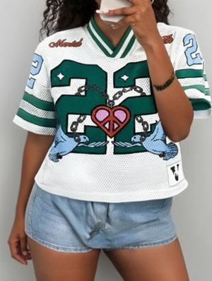Pigeon Heart Printed Mesh V Neck Jerseys
