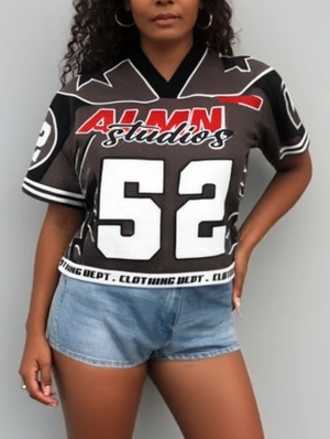 Letter Number Striped Trim V Neck Mesh Jerseys