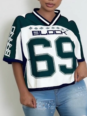 Colorblock Letter Number V Neck Mesh Jerseys