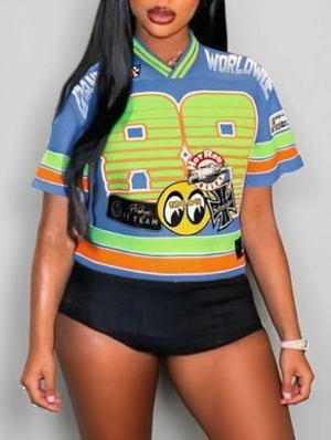 Colorblock Number Striped V Neck Mesh Jerseys