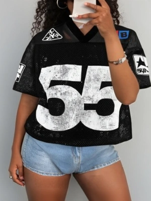 Number Printed V Neck Mesh Loose Jerseys