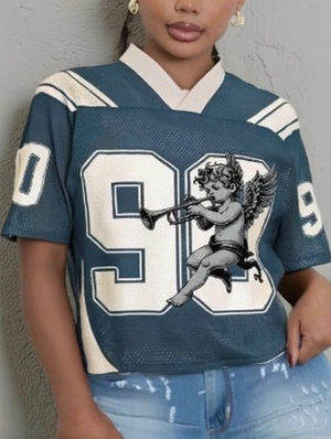 Angel Number Printed V Neck Mesh Jerseys