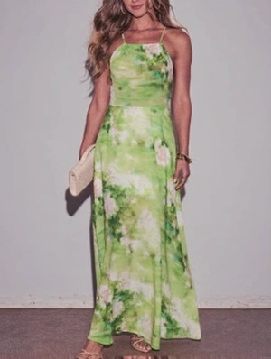 Floral Halter Backless Tie-wrap Maxi Dress