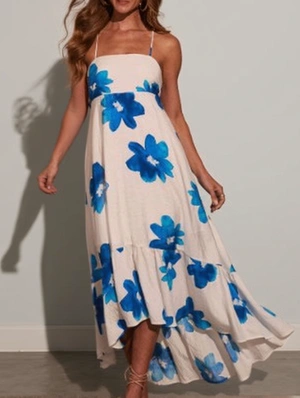 Floral Printed Backless Lace-Up Maxi Dress