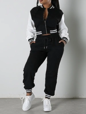 Athleisure Striped Trim Zipper Jacket Pant Sets