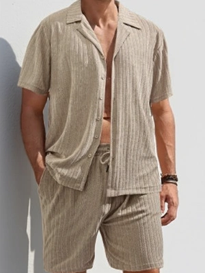 Casual Solid Single Breasted Men Short Sets