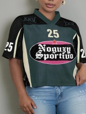 Colorblock Letter Number Printed V Neck Jerseys