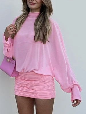Ruched Chiffon Long Sleeve A-line Mini Dress
