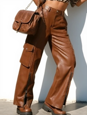 Leather Cargo Duffel Bag Loose Pants