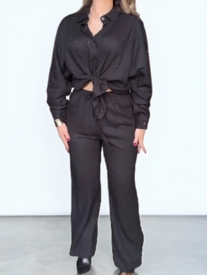 Sparkly Rhinestones Loose Shirt Pant Sets