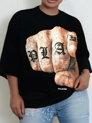 Abstract Finger Printed Loose Streetwear T-shirts