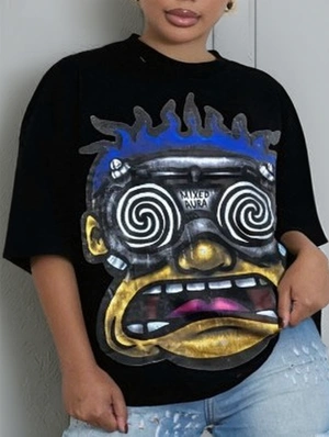 Abstract Cartoon Printed Loose T-shirts