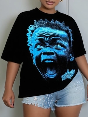 Portrait Abstract Printed Loose Casual T-shirts