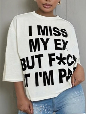 Letter Printed Three-quarter Sleeve T-shirts