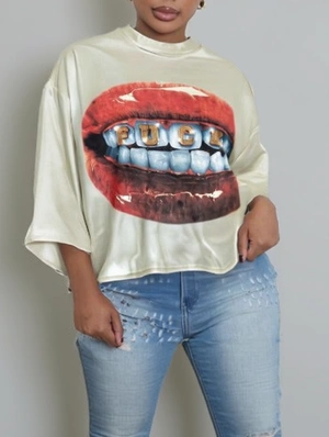 Abstract Lips Printed Vintage Loose T-shirts