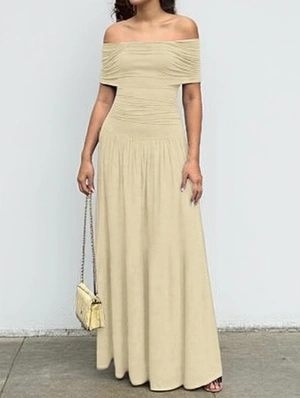 Irregular Ruched Off Shoulder Maxi Dress