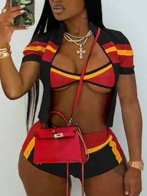Colorblock Halter Cropped Short 3 Piece Sets