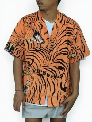 Tiger Striped Printed Loose Casual Lapel Shirt
