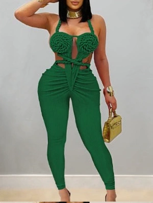 Irregular Halter Backless Lace-Up Jumpsuits