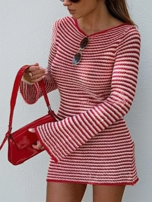 Colorblock Striped A-line Long Sleeve Mini Dress
