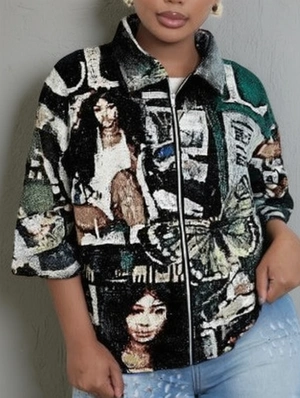 Butterfly Figure Printed Zipper Loose Shirt