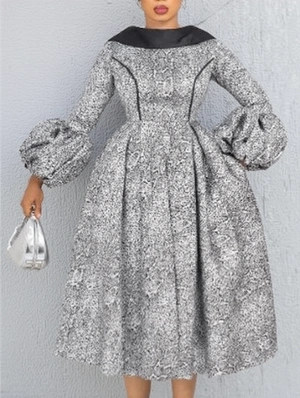 Snake Print Lantern Sleeve A-line Maxi Dress