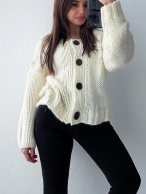 Knitting Plain Button Up Loose Cardigan