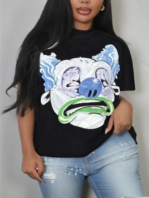 Cartoon Print Loose Pullover T-shirts