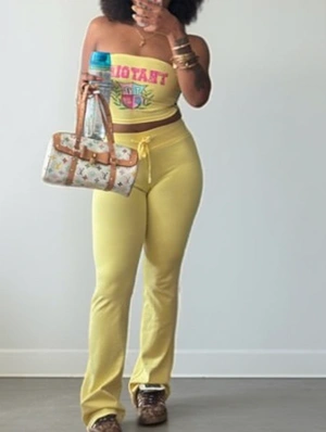 Letter Printed Tube Bodycon Pant Sets