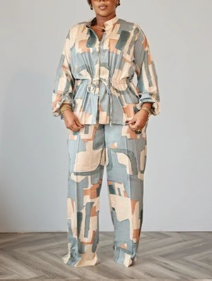 Geometric Printed Tie-wrap Casual Pant Sets